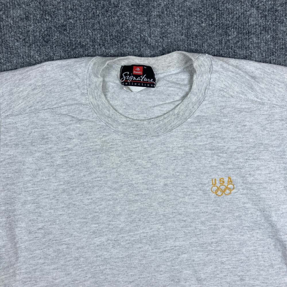 Hanes T-Shirt Mens Small Gray USA Olympics‎ Embroidered Minimal